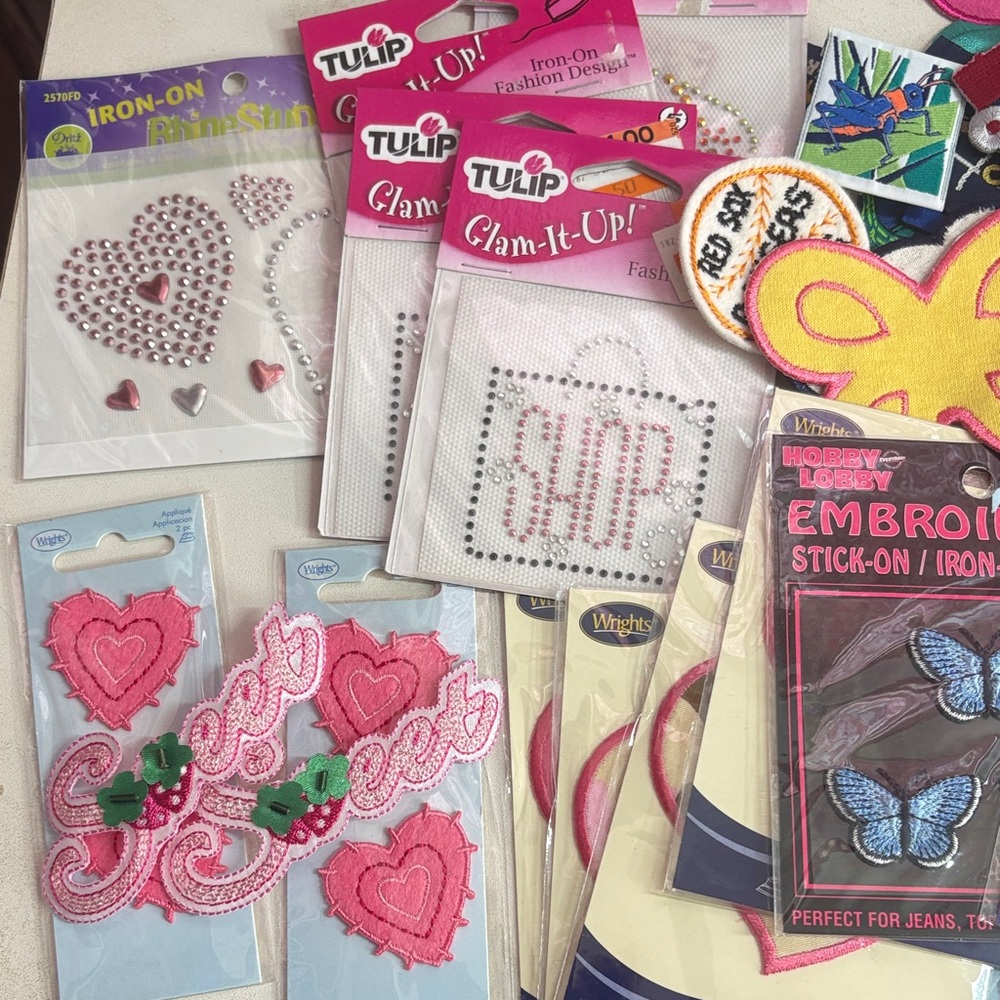 Assorted Iron-On & Sew-On Design Patches and Rhinestones